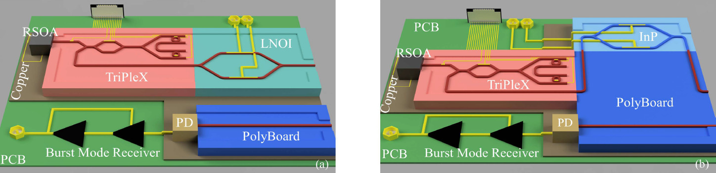 Artistic renders of ultra-fast tunable 10 Gb/s optical transceivers. Artistic renders of ultra-fast tunable 10 Gb/s optical transceivers.