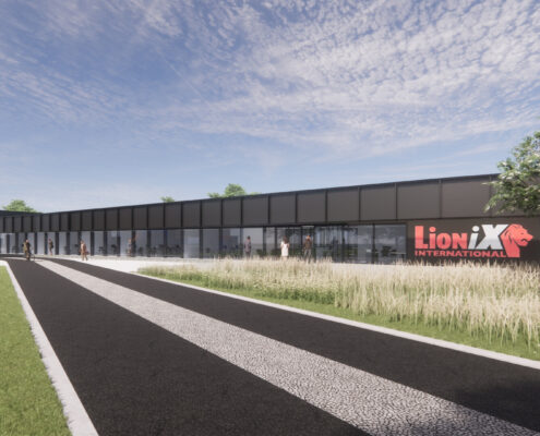The image shows a render of LioniX new facility.